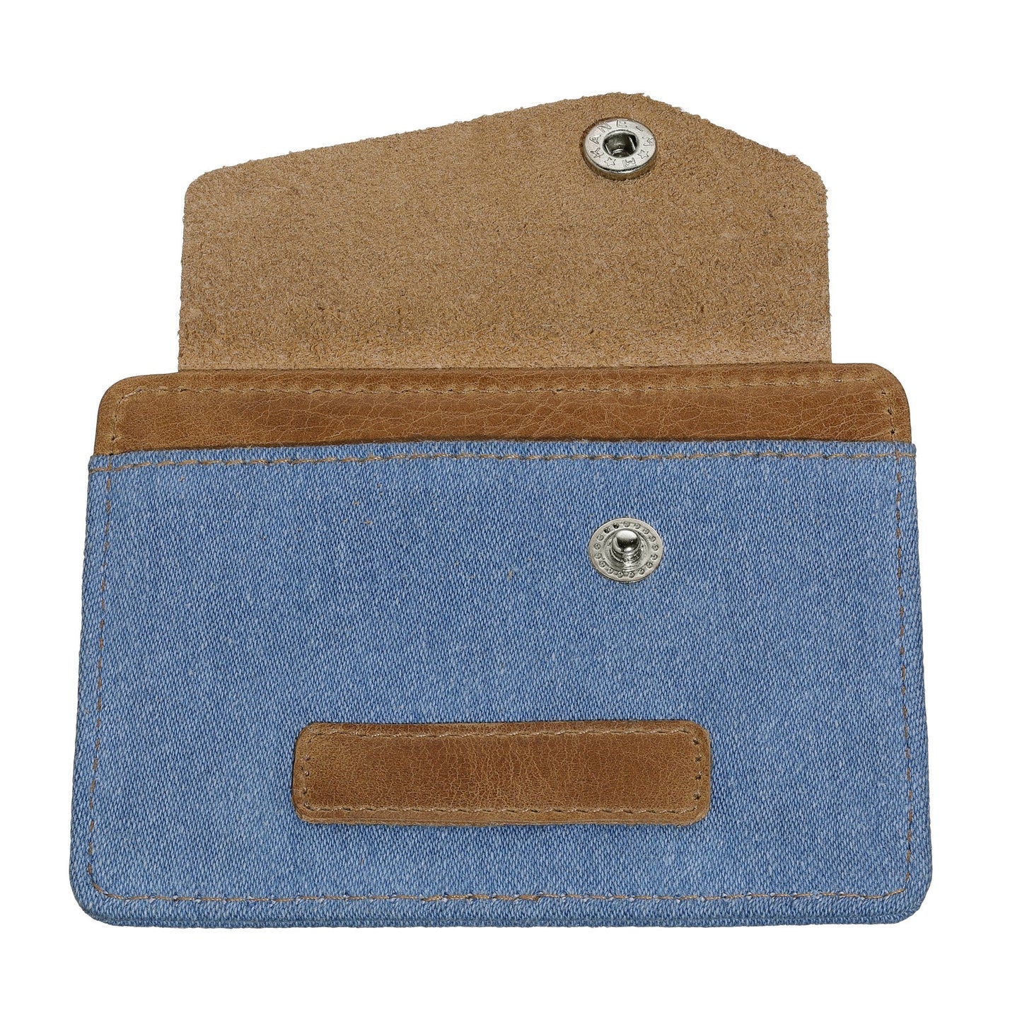 Card Case Button Denim Blue Tan