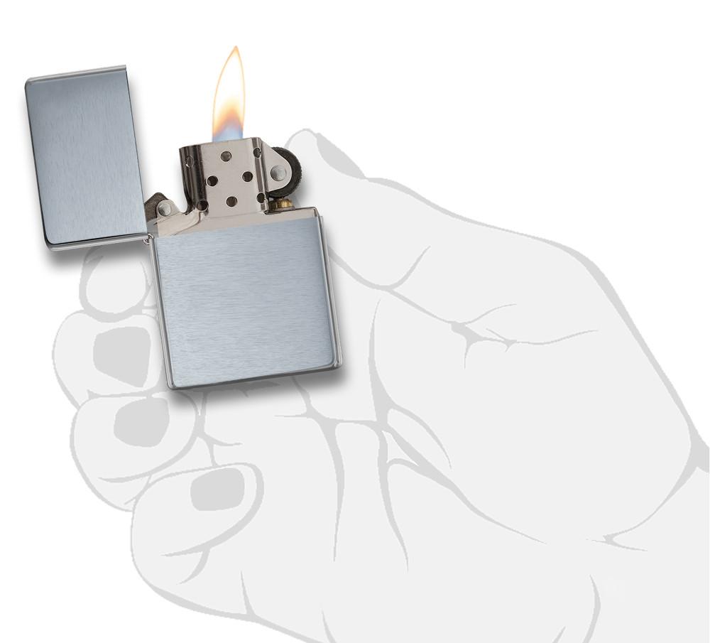 Brushed Chrome Vintage Windproof Lighter in hand