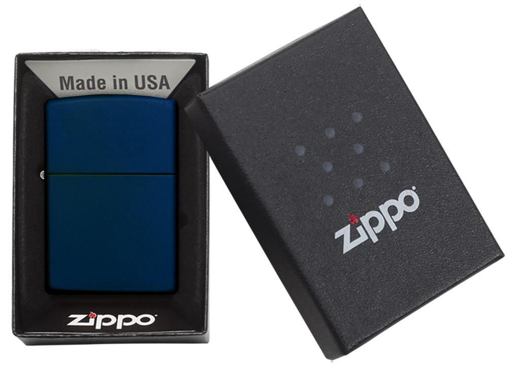 Classic Navy Matte Windproof Lighter in its packaging