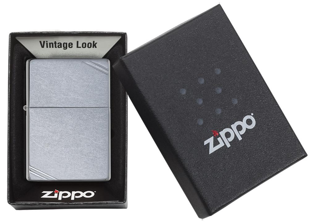 Street Chrome Vintage with Slashes Windproof Lighter in its packaging