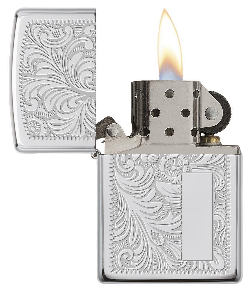 High Polish Chrome Venetian Design with Initial Pane open and lit