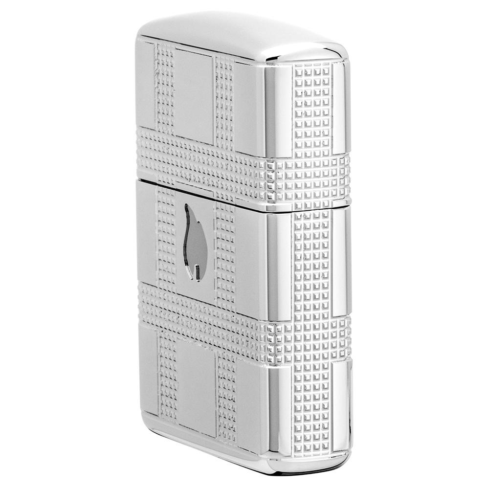 Geometric Design High Polish Chrome Windproof Lighter Side Profile non-hinge