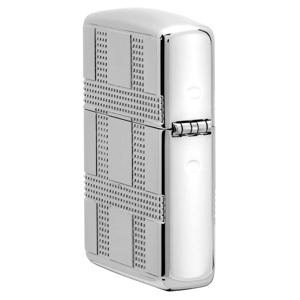 Geometric Design High Polish Chrome Windproof Lighter Side Profile hinge