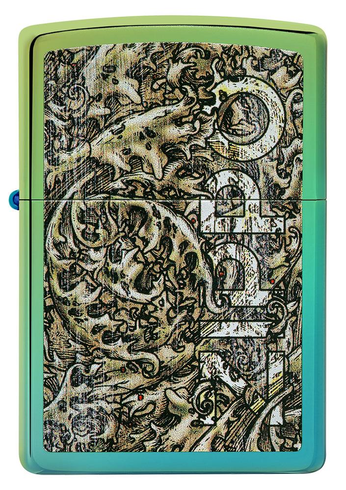 Front of Zippo Design High Polish Teal Windproof Lighter