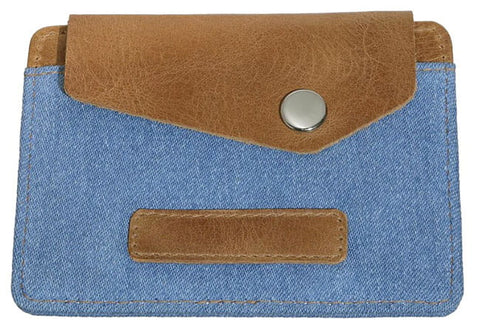 Card Case Button Denim Blue Tan