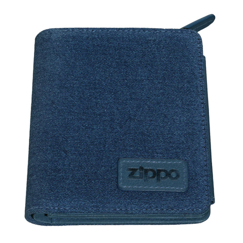 Card Case Button Denim Blue Tan