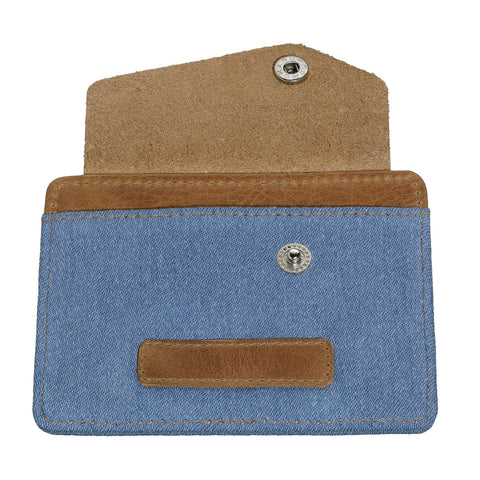 Card Case Button Denim Blue Tan