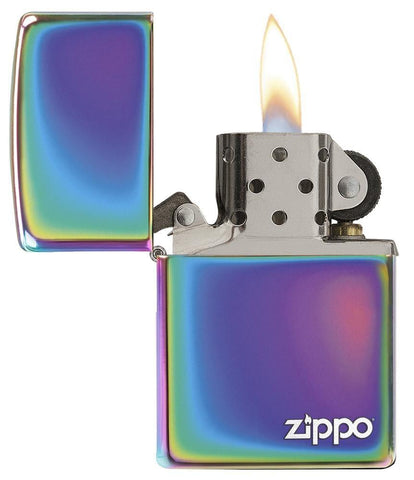Multi Color Zippo Logo Windproof Lighter open and lit