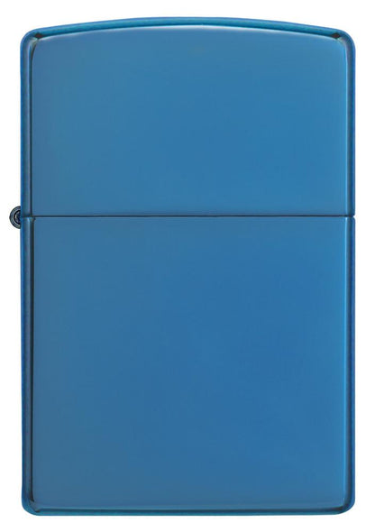 High Polish Blue Windproof Lighter Front View