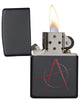 Red Anarchy Symbol on Black Matte Windproof Lighter with its lid open and lit