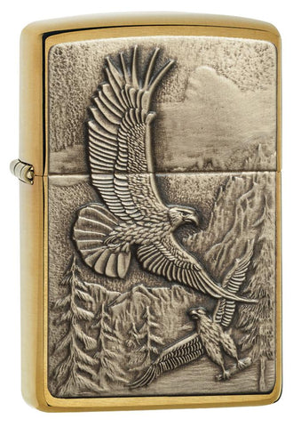 Front shot of Soaring Eagles Windproof Lighter standing at a 3/4 angle