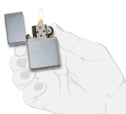 Brushed Chrome Vintage Windproof Lighter in hand