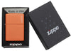 Classic Orange Matte Zippo Logo Windproof Lighter in its packaging