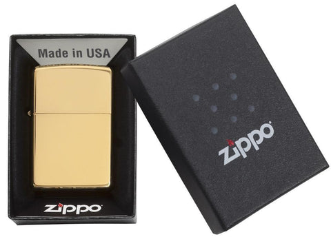 Classic High Polish Brass Windproof Lighter in its packaging