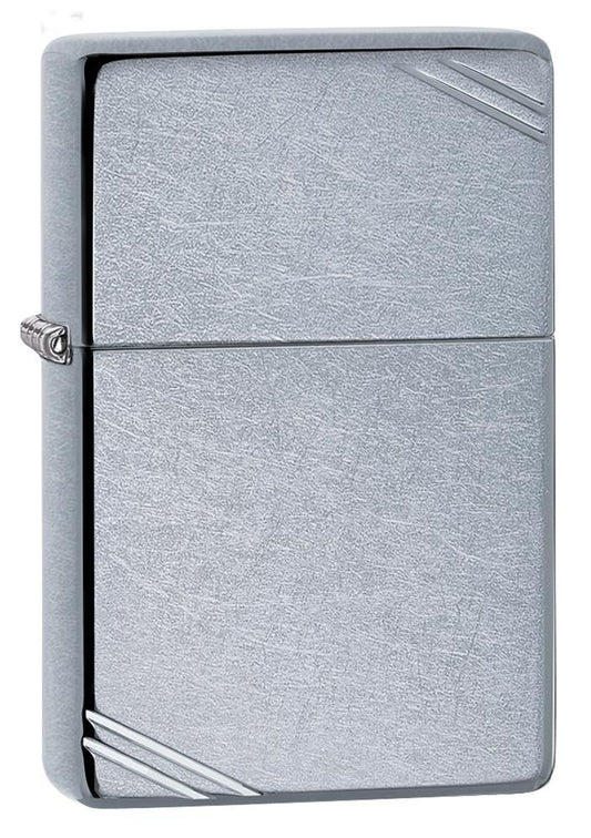 Front shot of Street Chrome Vintage with Slashes Windproof Lighter standing at a 3/4 angle