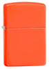 Front shot of Classic Neon Orange Windproof Lighter standing at a 3/4 angle