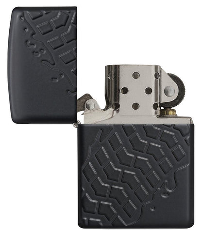28966 Tire Tread Black Matter Armor Windproof Lighter - Open