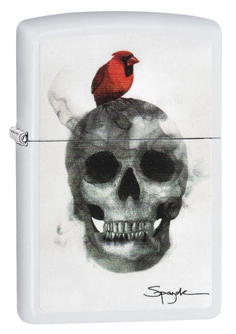 Steven Spazuk Art Skull and Bird Windproof Lighter 3/4 View