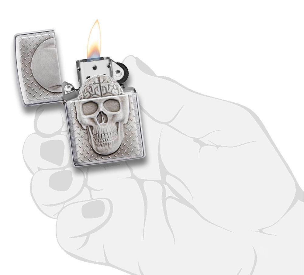 Skull with Brain Surprise Windproof Lighter in hand