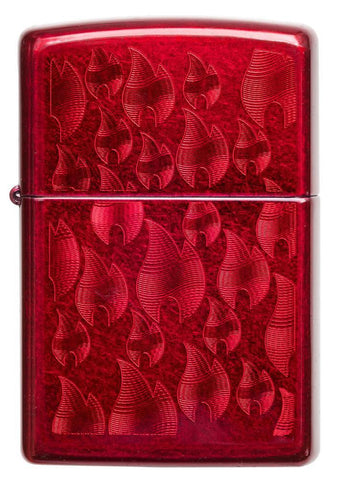 Iced Zippo Flame Design Candy Apple Red Lighter Back View