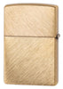 Back view of Classic Herringbone Sweep Brass Windproof Lighter standing at a 3/4 angle