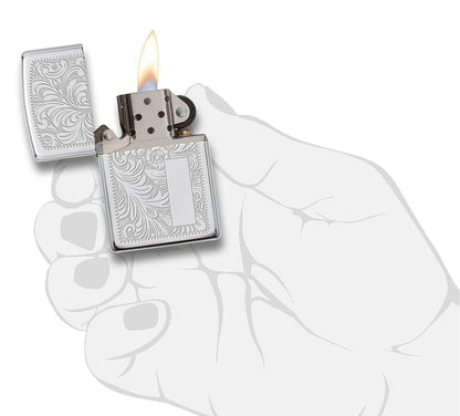 High Polish Chrome Venetian Design with Initial Pane in hand