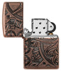 Armor Nautical Scene Design Antique Copper Windproof Lighter with its lid open and unlit