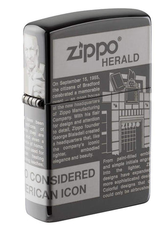 Zippo Newsprint Design Windproof Lighter 3/4 View