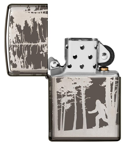 Squatchin' In The Woods 360° Design Windproof Lighter with its lid open and unlit