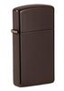 Front shot of Slim Brown Windproof Lighter standing at a 3/4 angle
