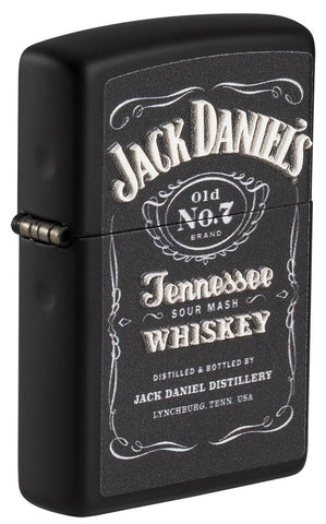 Front shot of Jack Daniel's® Texture Print Black Matte Windproof Lighter standing at a 3/4 angle