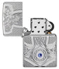 Medieval Design Armor® High Polish Chrome Windproof Lighter with its lid open and unlit