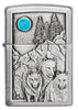Front of Wolf Pack and Moon Emblem Brushed Chrome Windproof Lighter