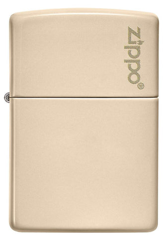 Front view of the Classic Flat Sand Zippo Logo pocket lighter 