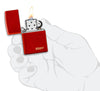 Classic Metallic Red Matte Zippo Logo Windproof Lighter lit in hand