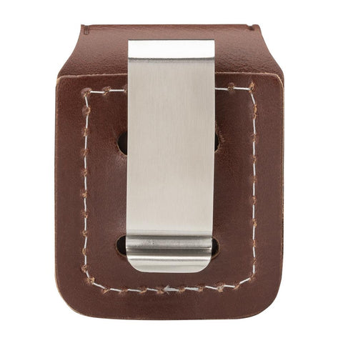 Back image of Brown Lighter Pouch- Clip, showing the metal clip