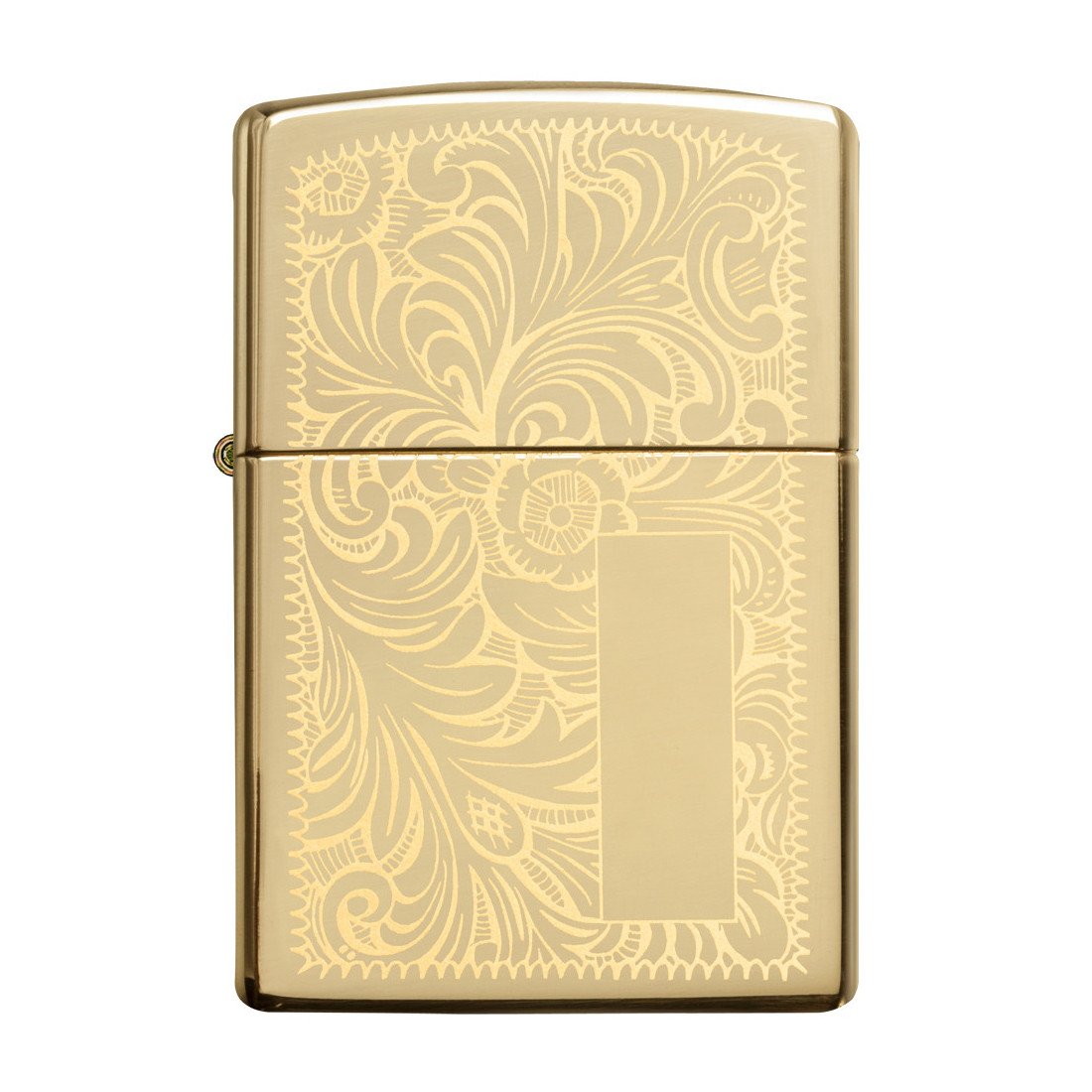 High Polish Brass Venetian Lighter with Initial Panel Front View