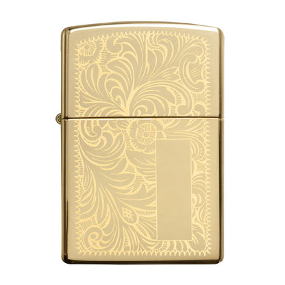 High Polish Brass Venetian Lighter with Initial Panel Front View